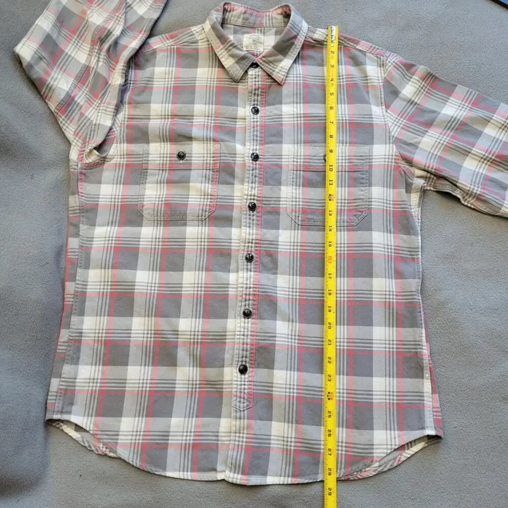 J CREW Mens Flannel Shirt Large Gray Red White Plaid Cotton Button Down Pockets
